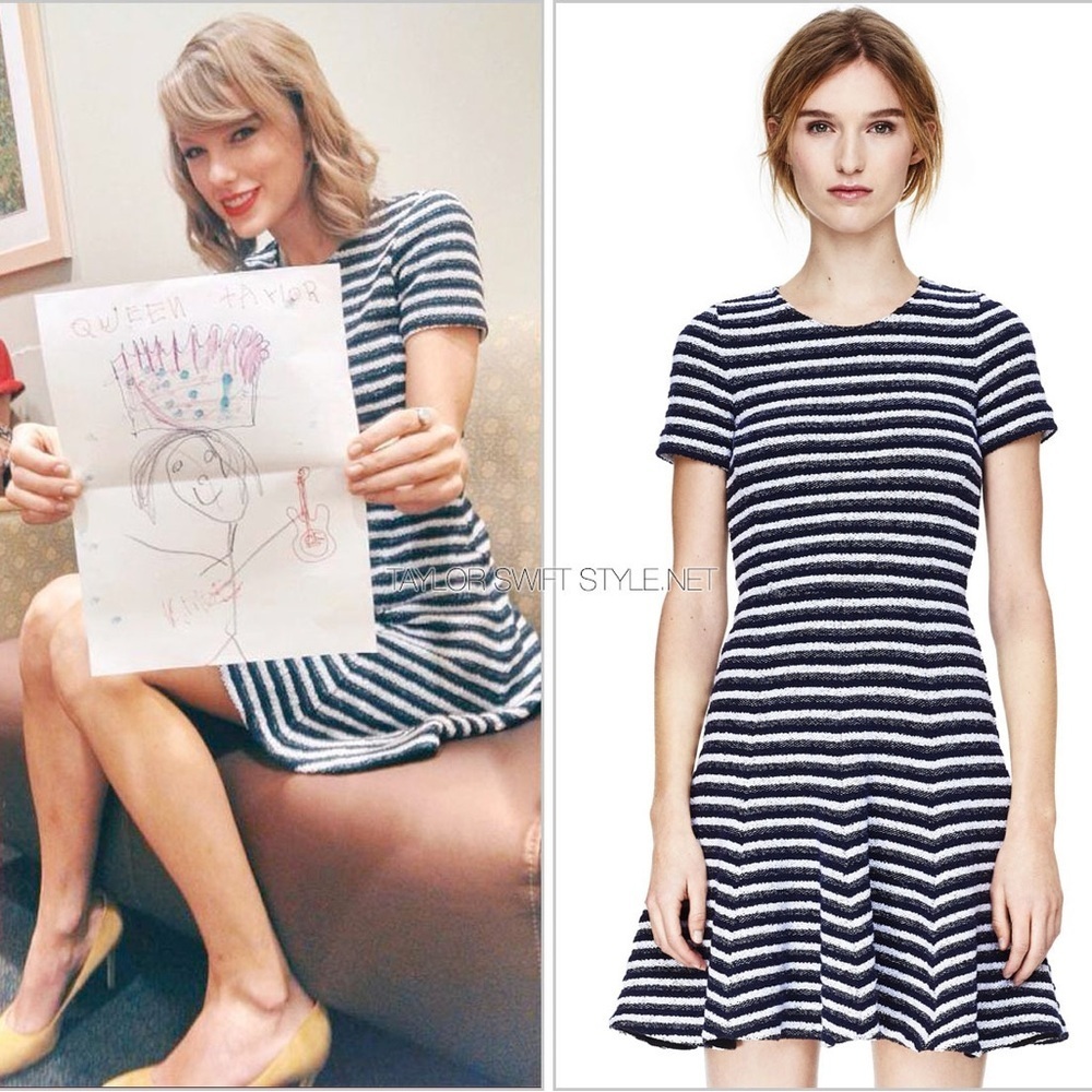 Theory Albita Guarda Taylor Swift Navy White Stripe Fit Flare Boucle Dress EUC 6